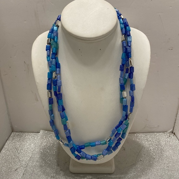 Blue and Silver Beaded Necklace - Picture 1 of 7